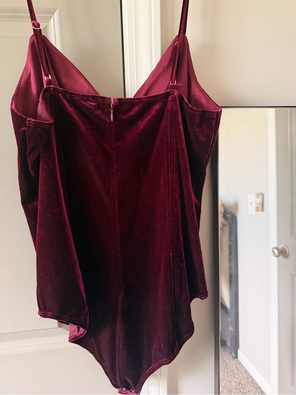 Velvet Burgundy Spaghetti Strap Cami Bodysuit - Picture 3 of 5